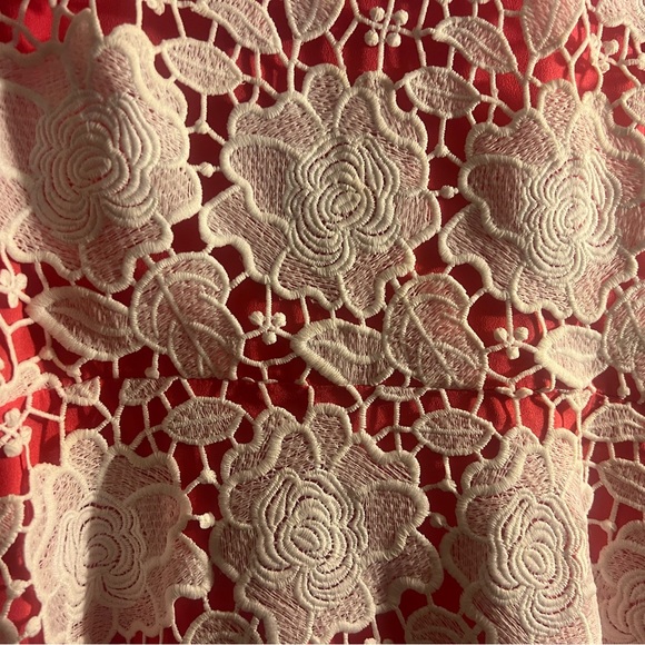 Karl Lagerfeld Crochet Lace Overlay Coral Fit Flare Wedding Guest Dress NICE! - Picture 8 of 11